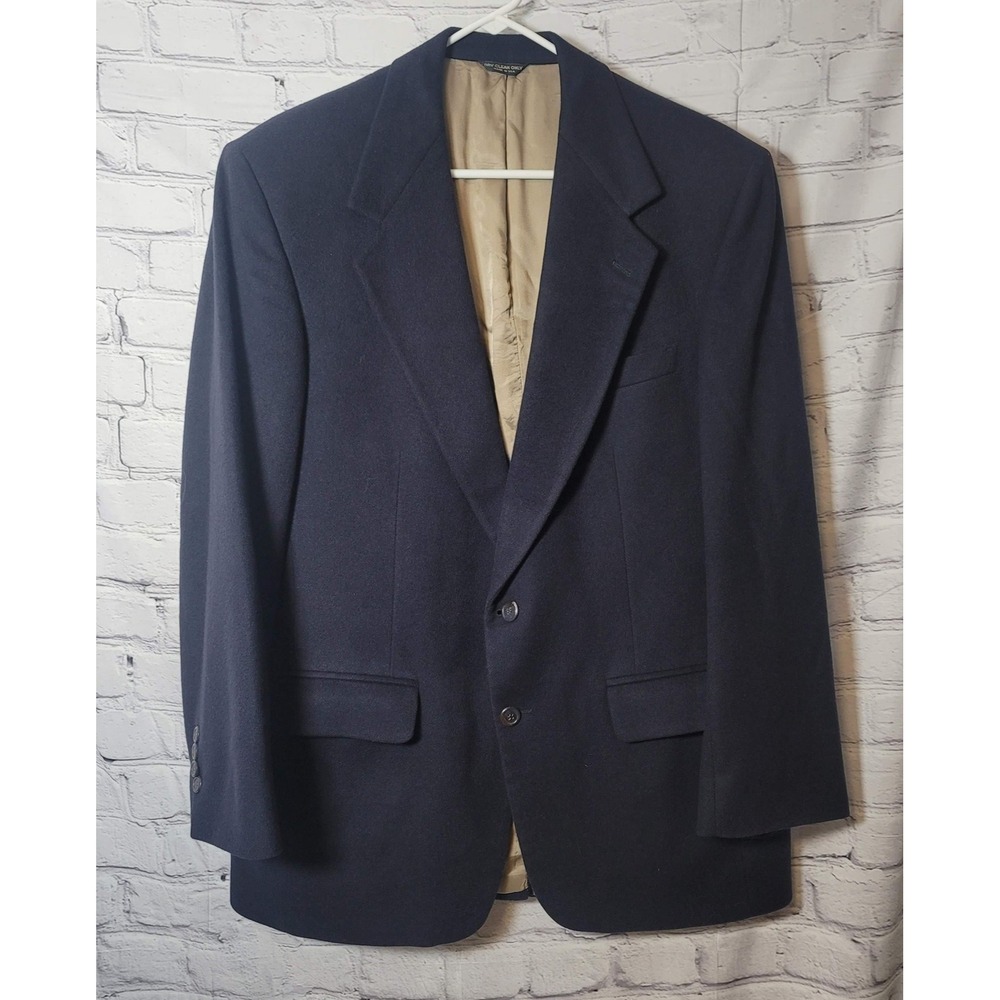 Bill Blass Blazer Mens 46 Navy 100% Cashmere Sport Coat Two Button Made USA